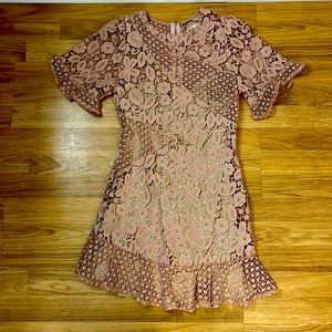 Here Comes the Sun light pink, lace, cap-sleeve mini dress with nude slip
